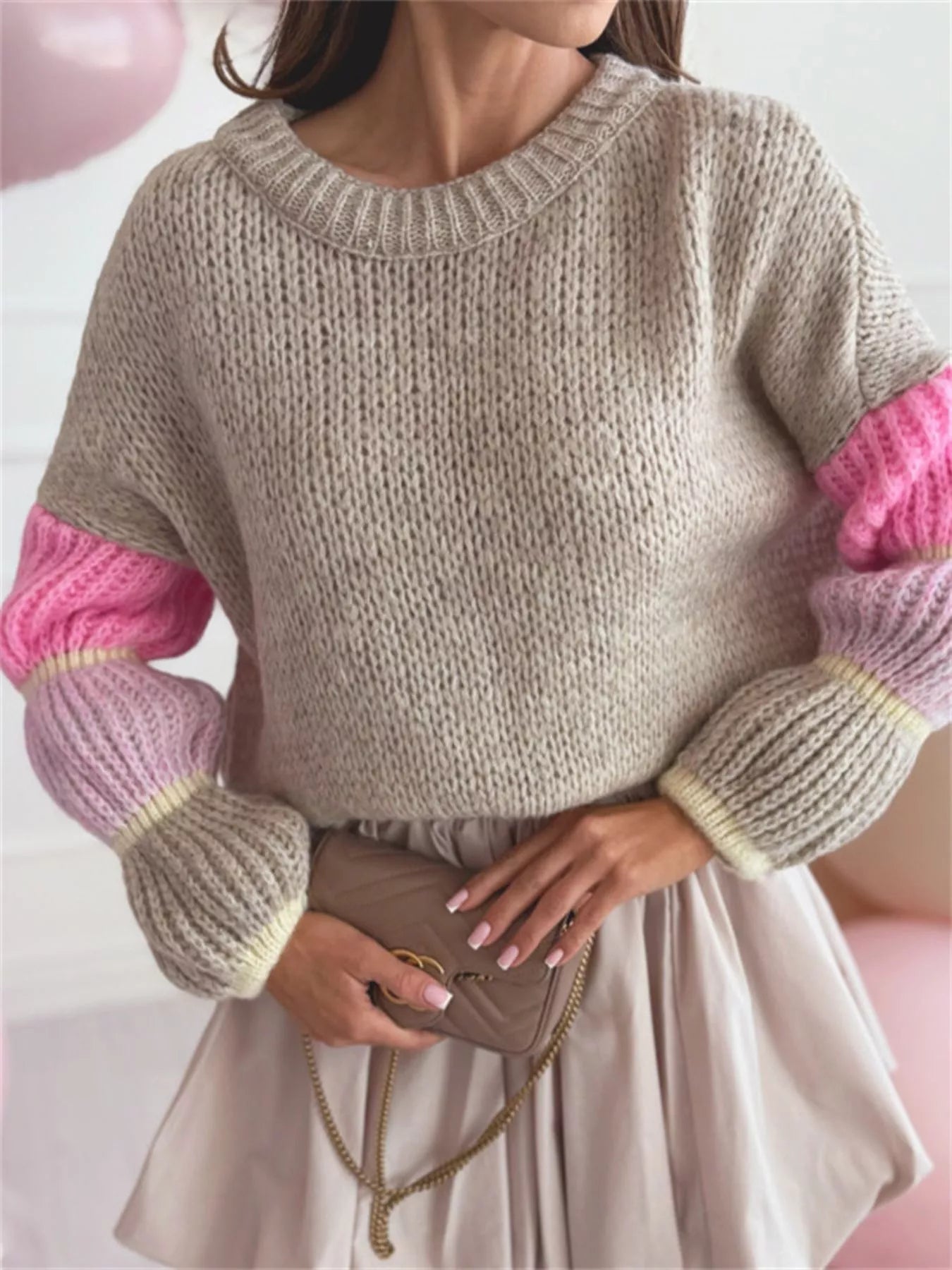 Color Block Round Neck Sweater