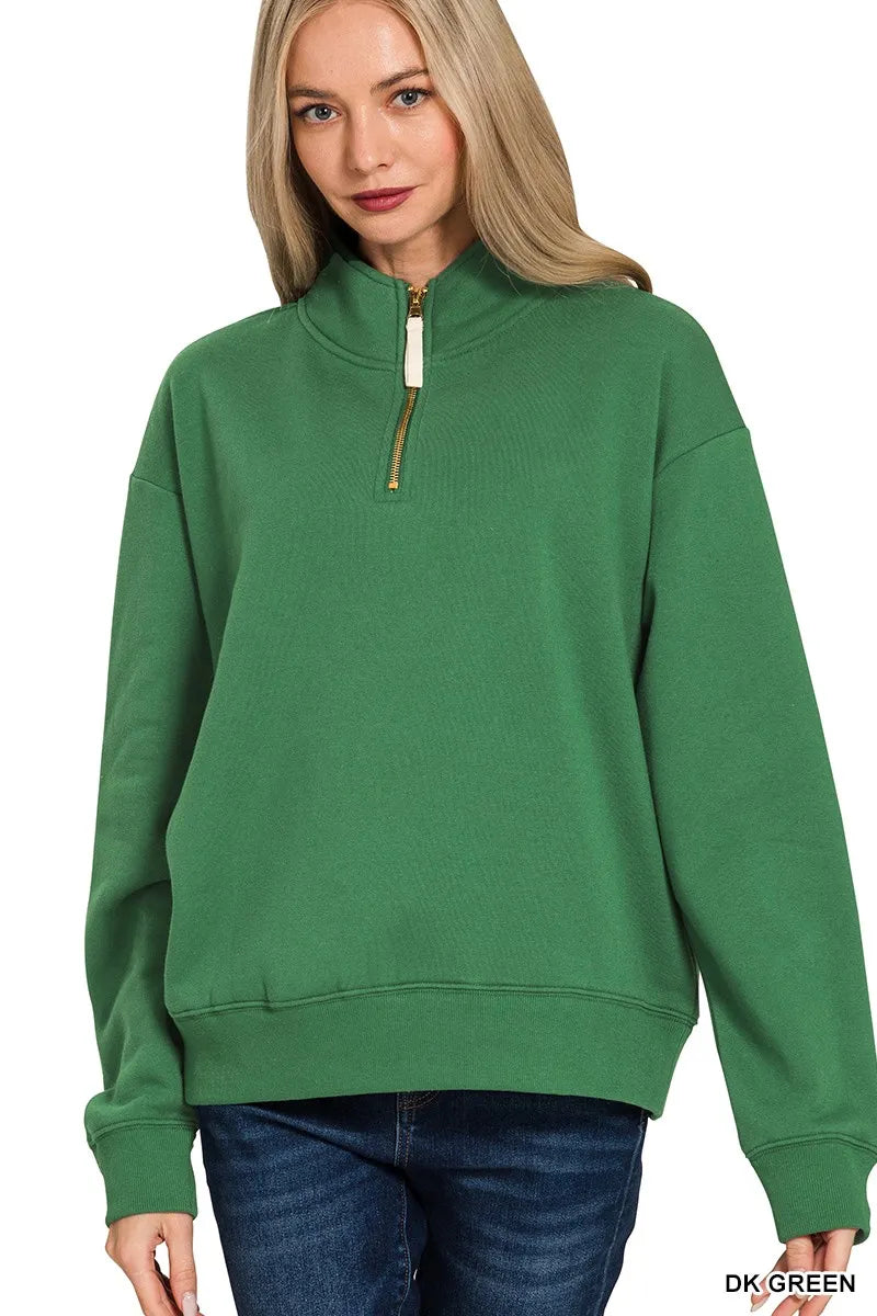 Zenana Fleece Half Zip Sweatshirt