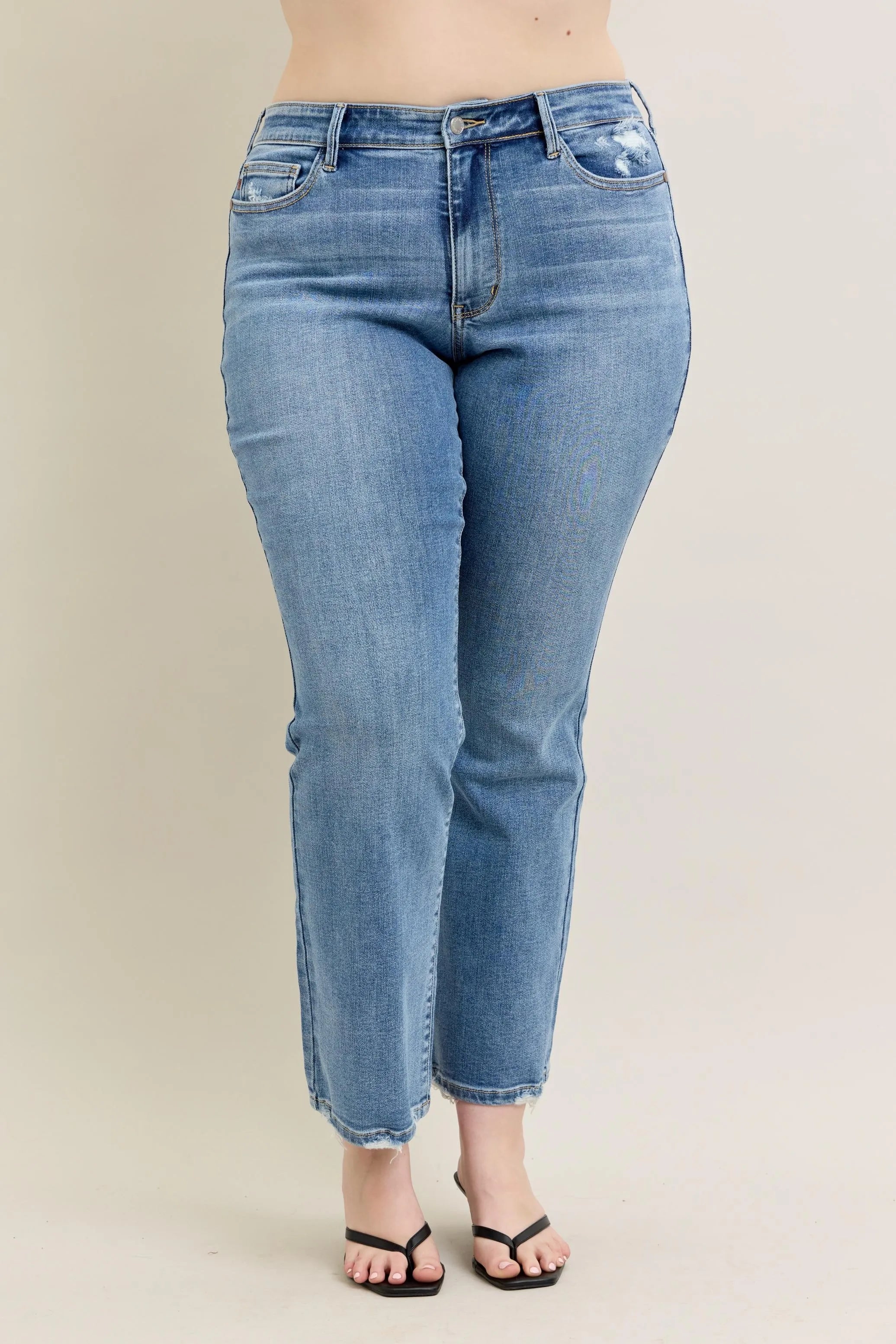 Judy Blue Full Size Mid Rise Wash Destroy Hem Bootcut Jeans Plus Size