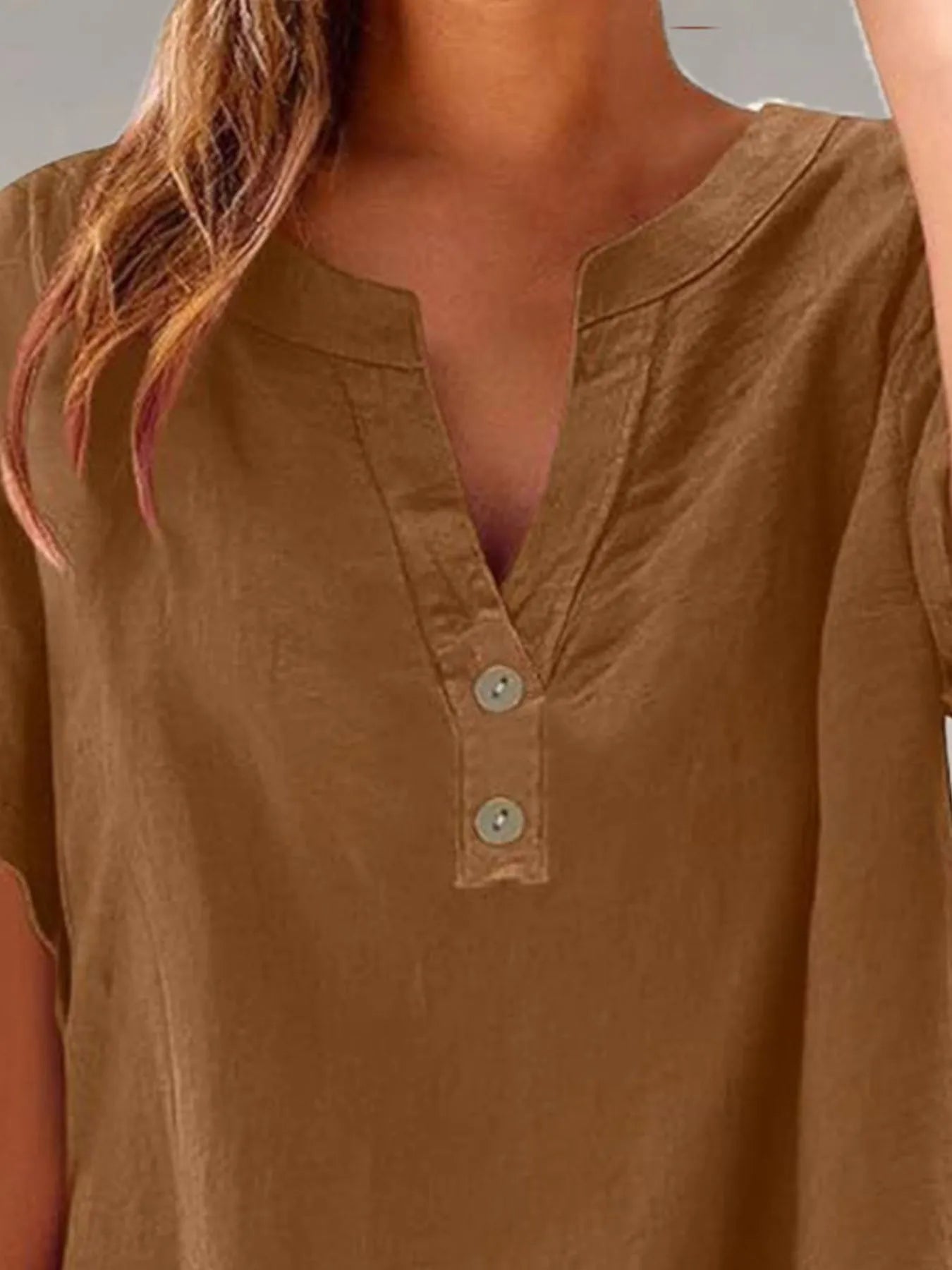 Full Size Notched Short Sleeve Blouse Plus Size