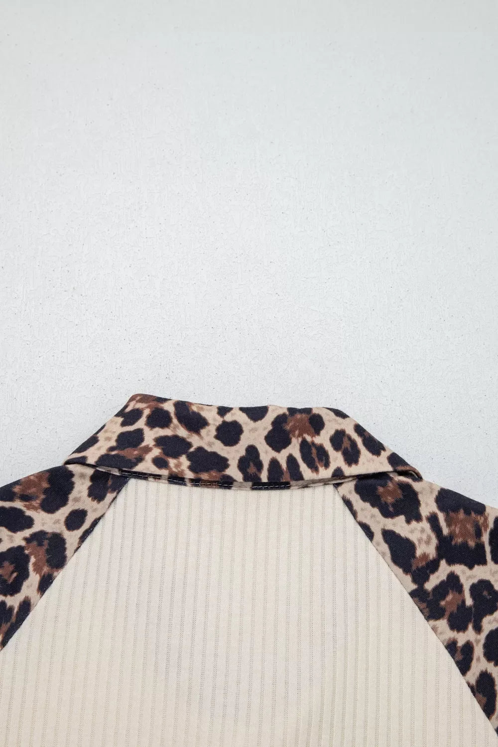 Ribbed Texture Button Down Leopard Patchwork Short Sleeve Shirt