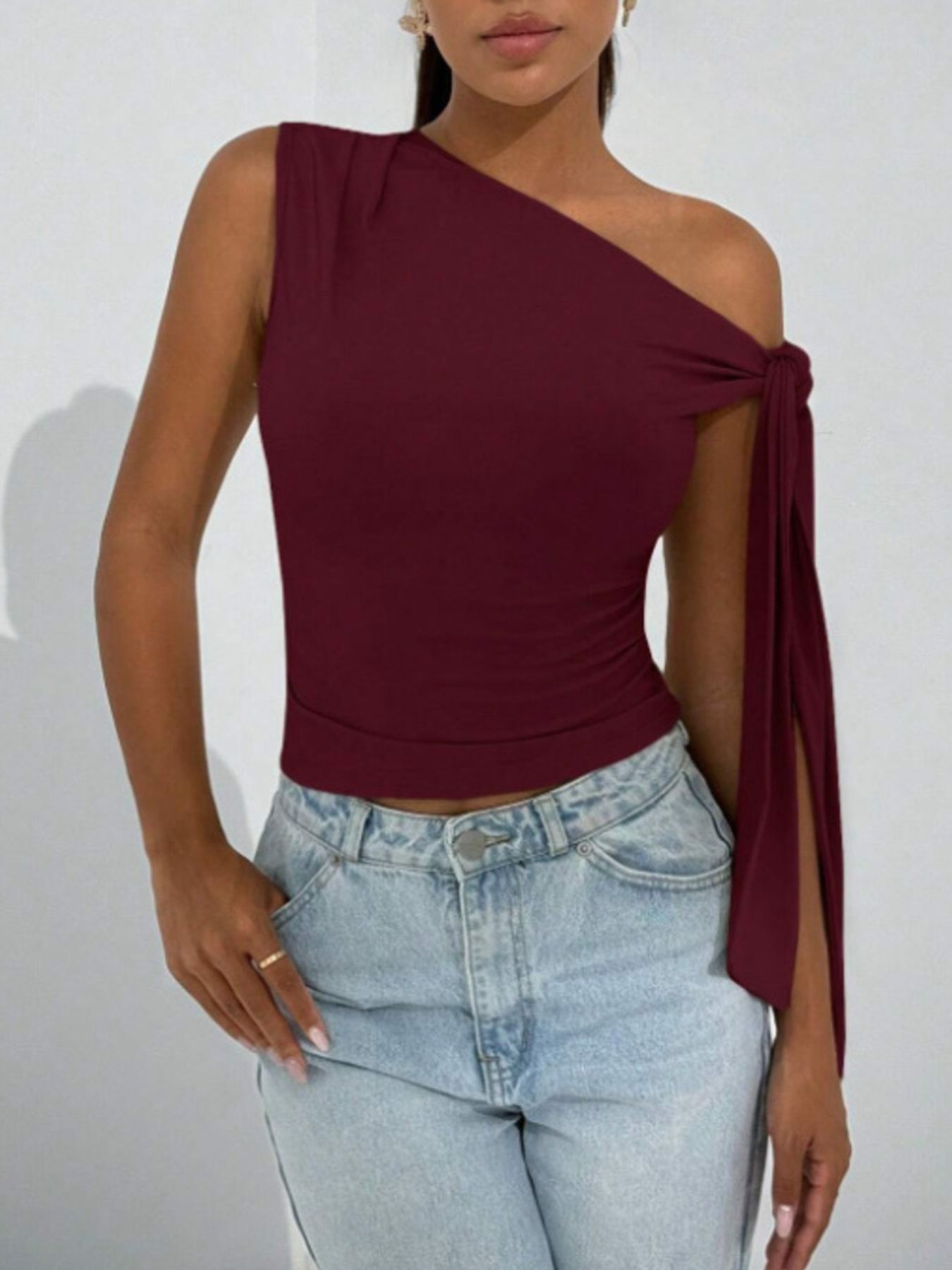 One-Shoulder Tie Detail Top