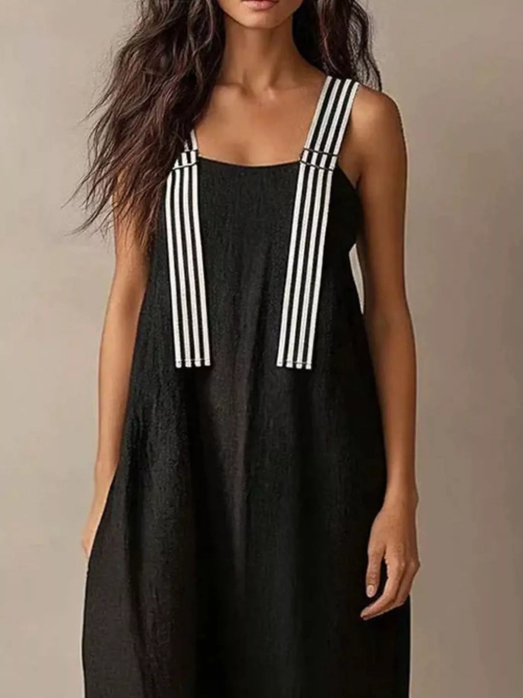 Striped Straps Midi Dress