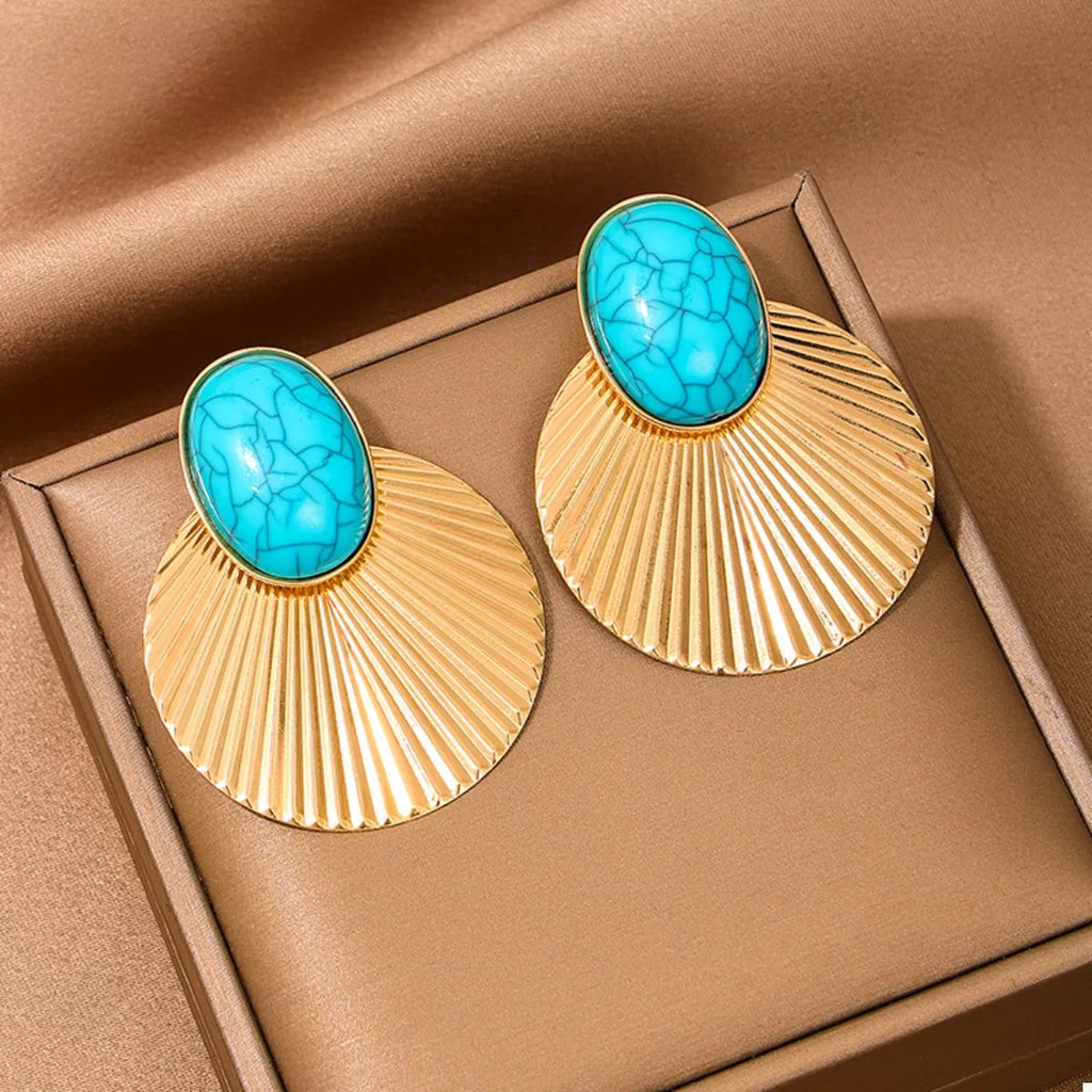 Turquoise Stone Fan Drop Earrings