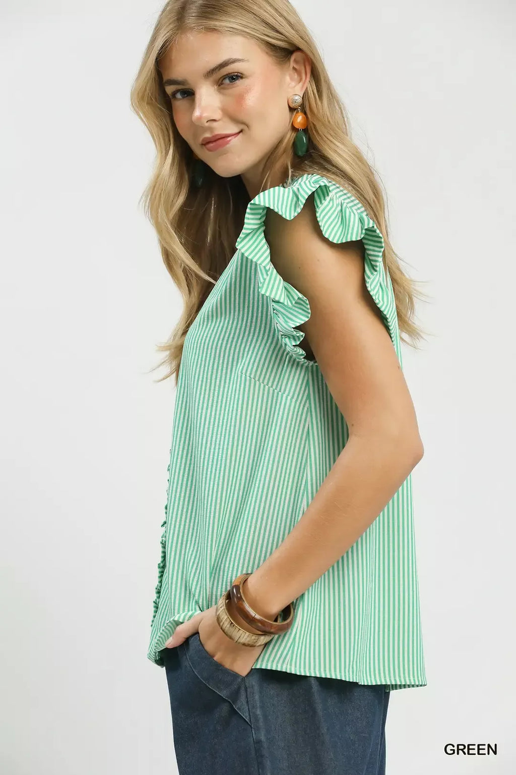 Umgee Ruffled Striped Cap Sleeve Top