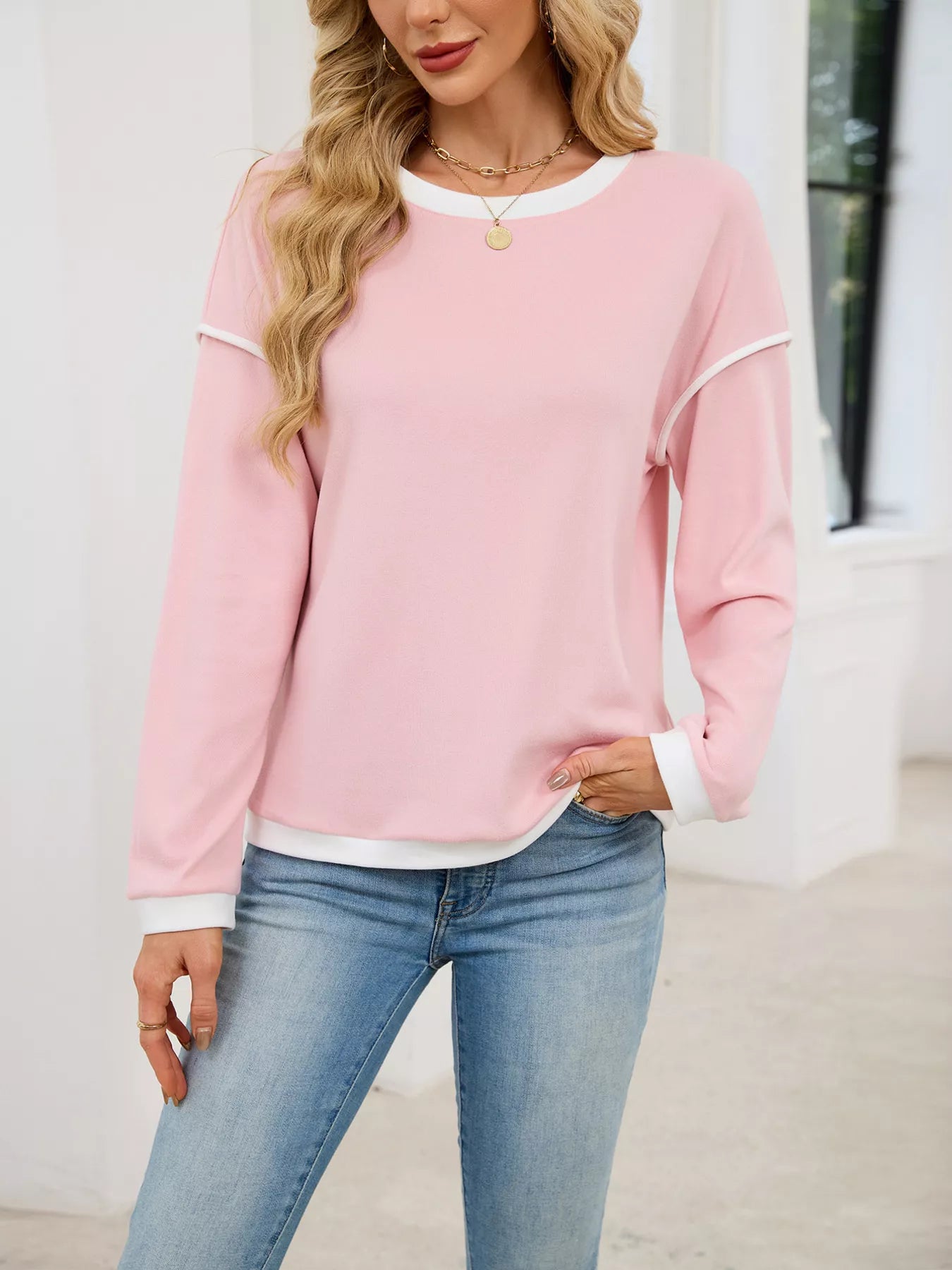 Contrast Trim Long Sleeve Sweatshirt