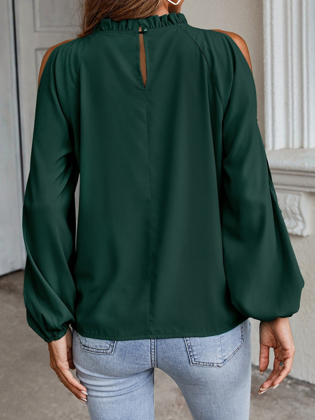 Cold Shoulder Frill Neck Blouse