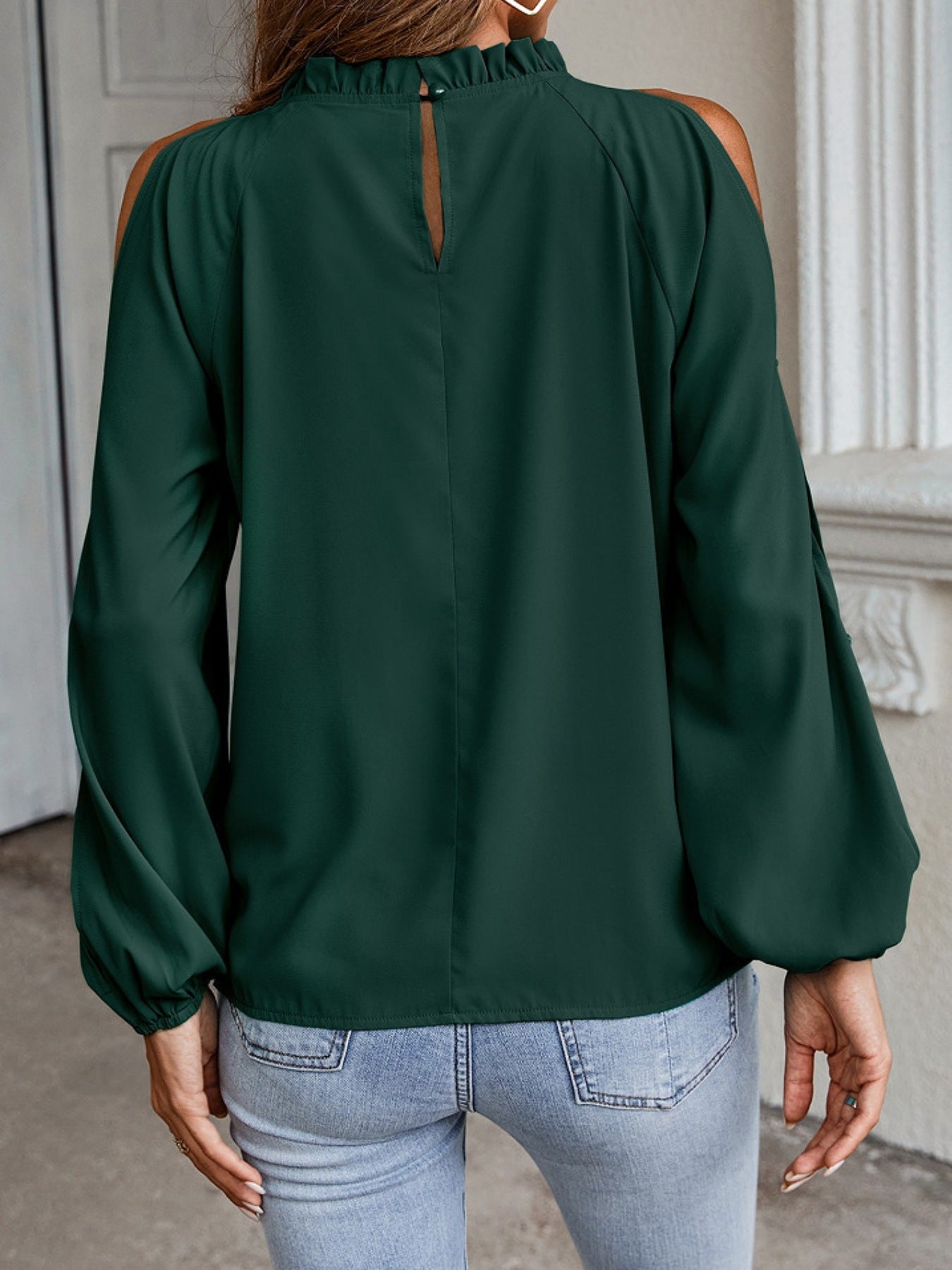 Cold Shoulder Frill Neck Blouse