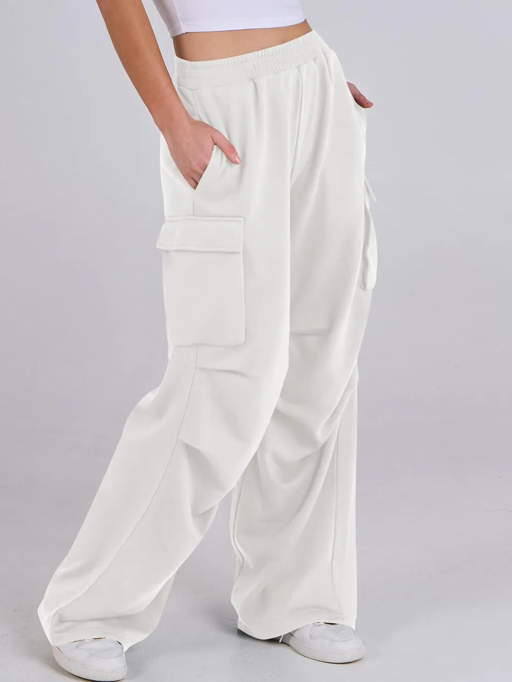Elastic Waist Wide Leg Pants with Pockets