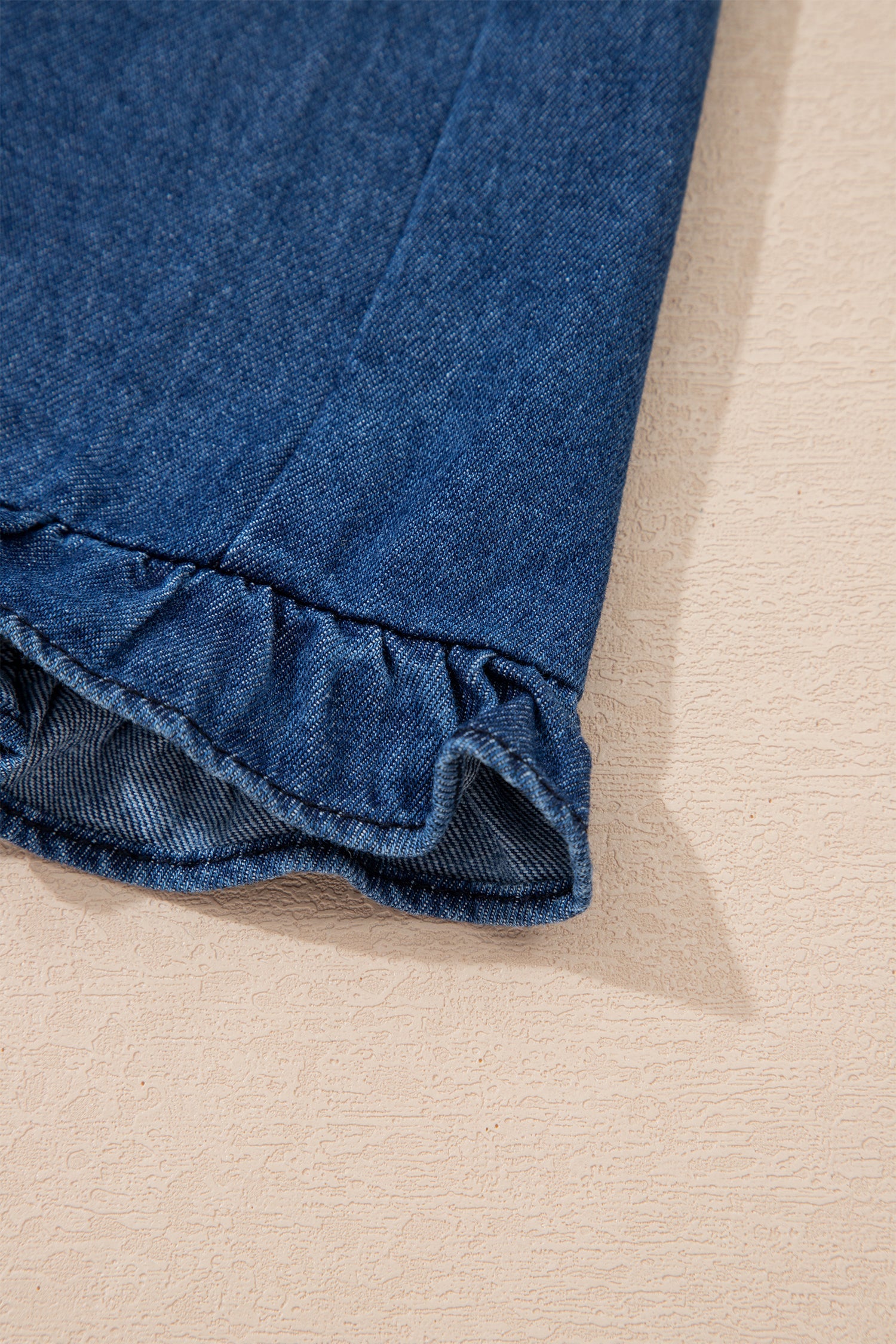 Denim Ruffle Edge Collared Button Up Dress