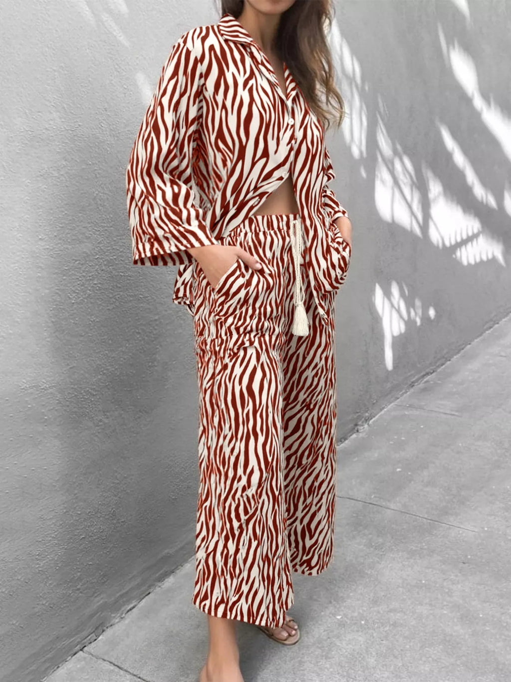 Zebra Print Relaxed Fit Top and Pants Two-Piece Set