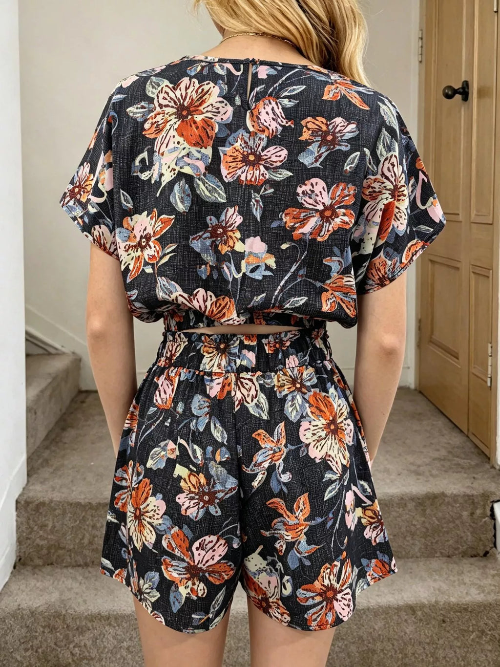 Floral Print Crop Top and Shorts Set
