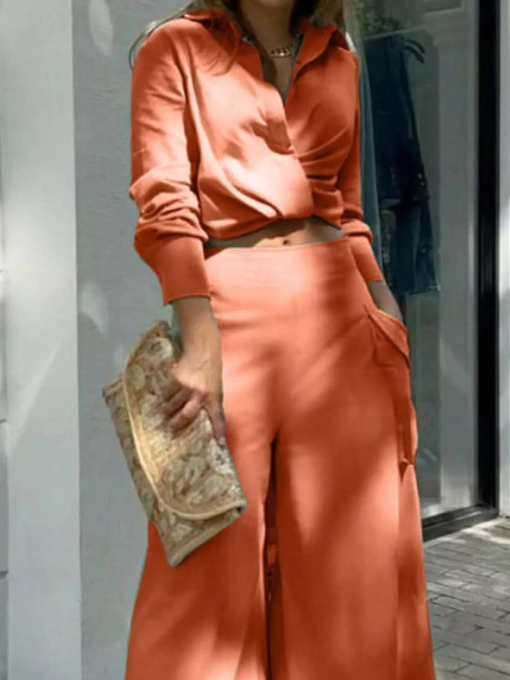 Long Sleeve Shirt and Wide Leg Pants Set