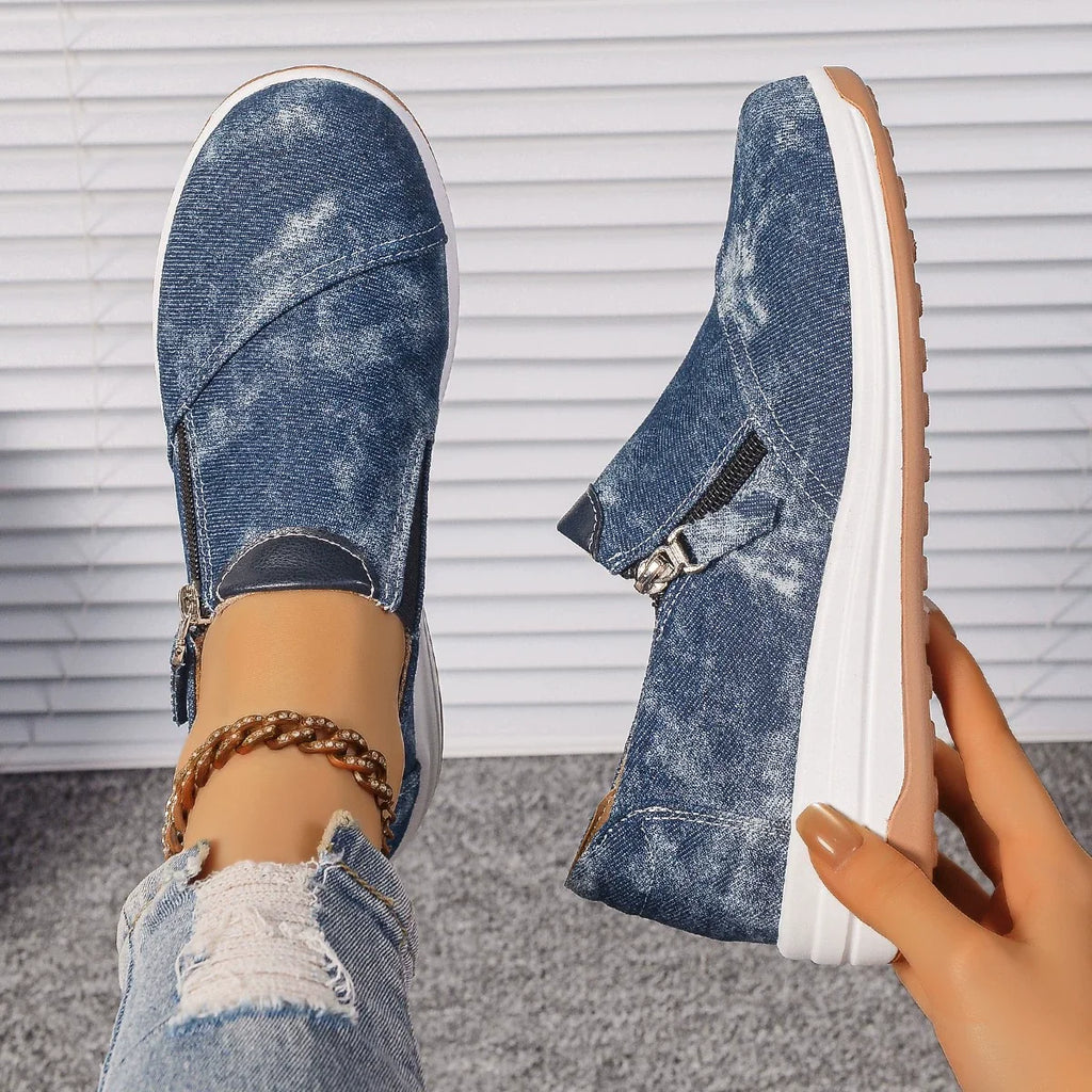 Zip Detail Round Toe Slip-Ons