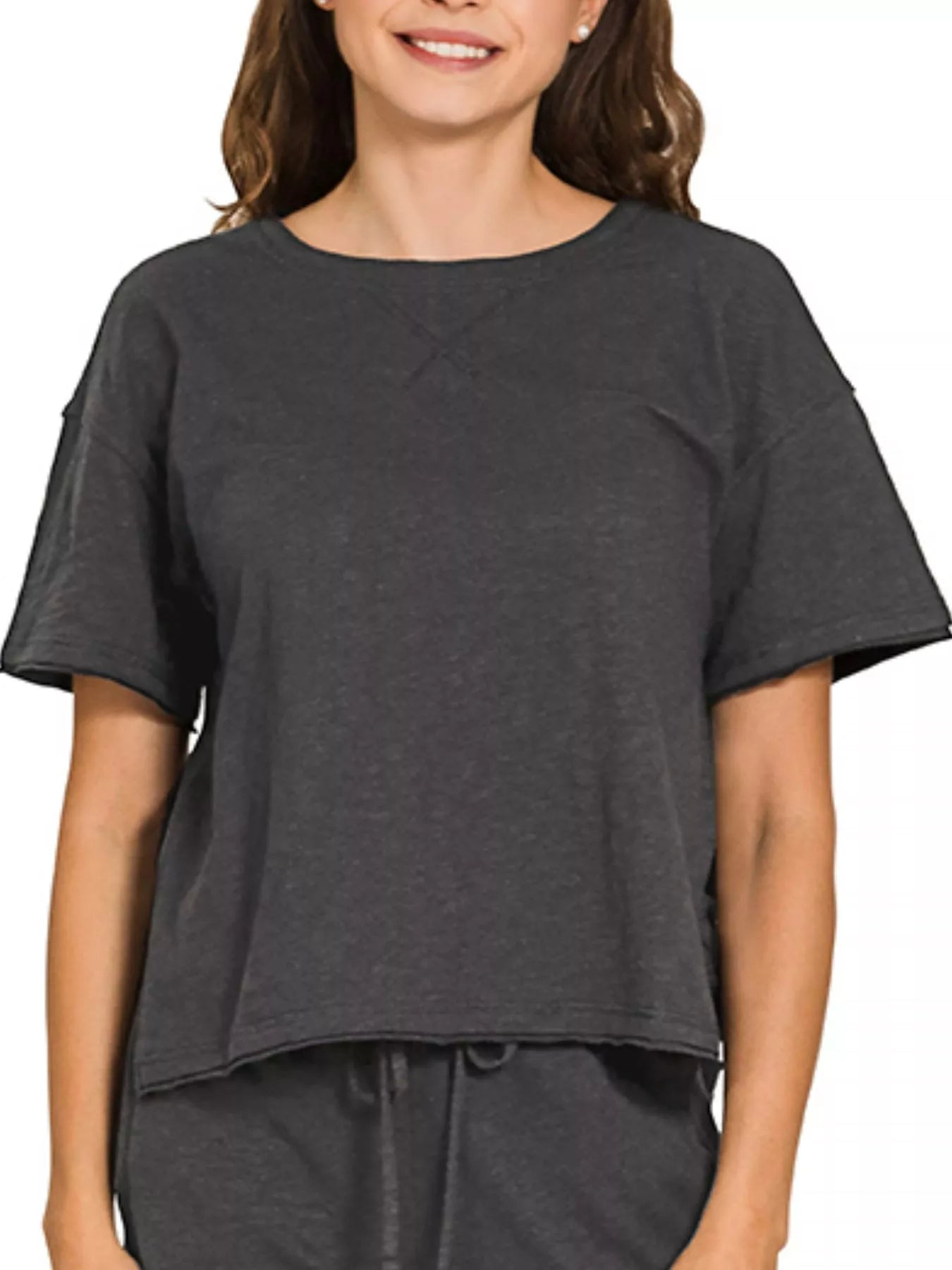 Zenana Cotton Slub Short Sleeve Tee and Pants Set