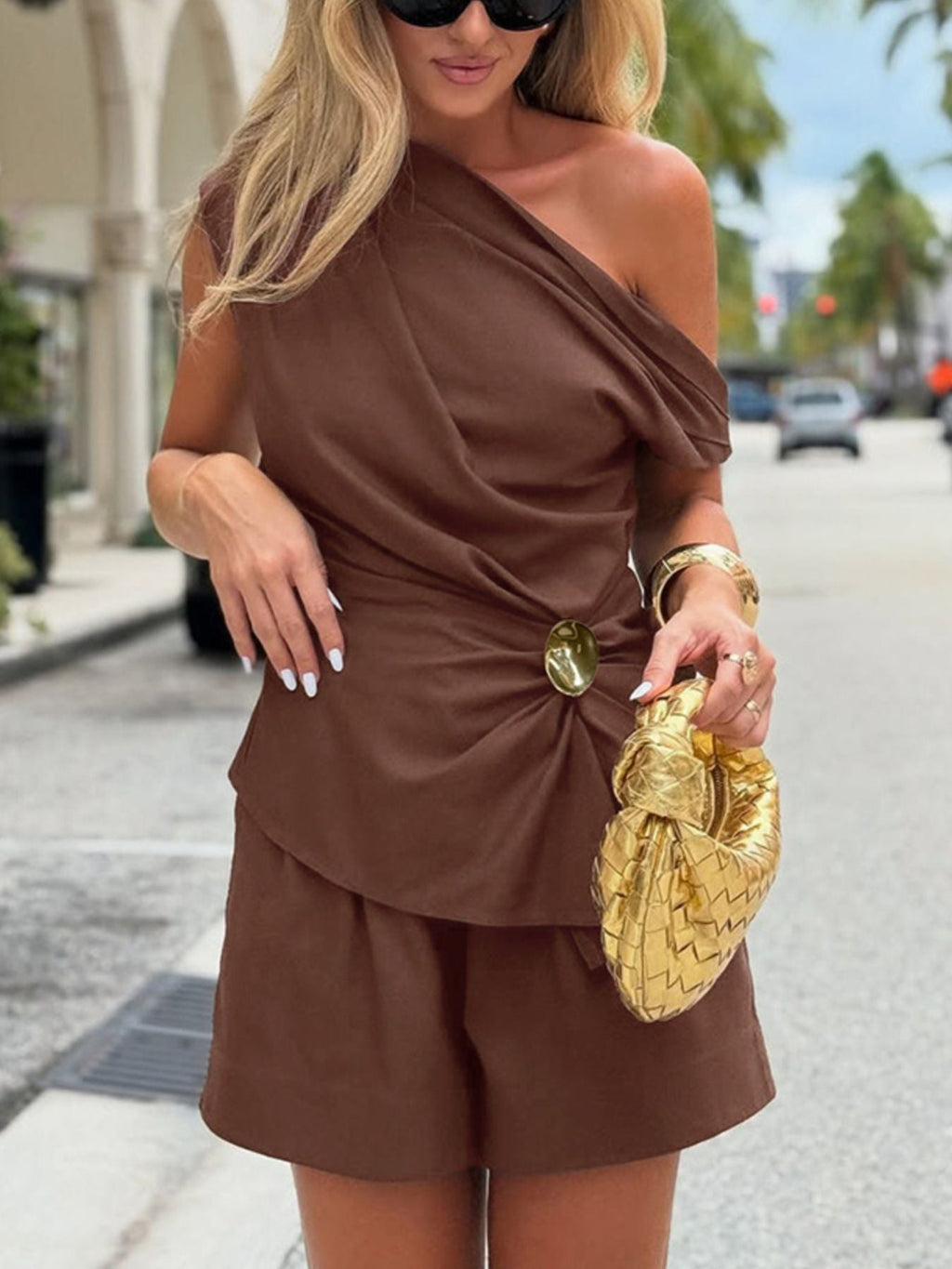 One-Shoulder Top and Shorts Set