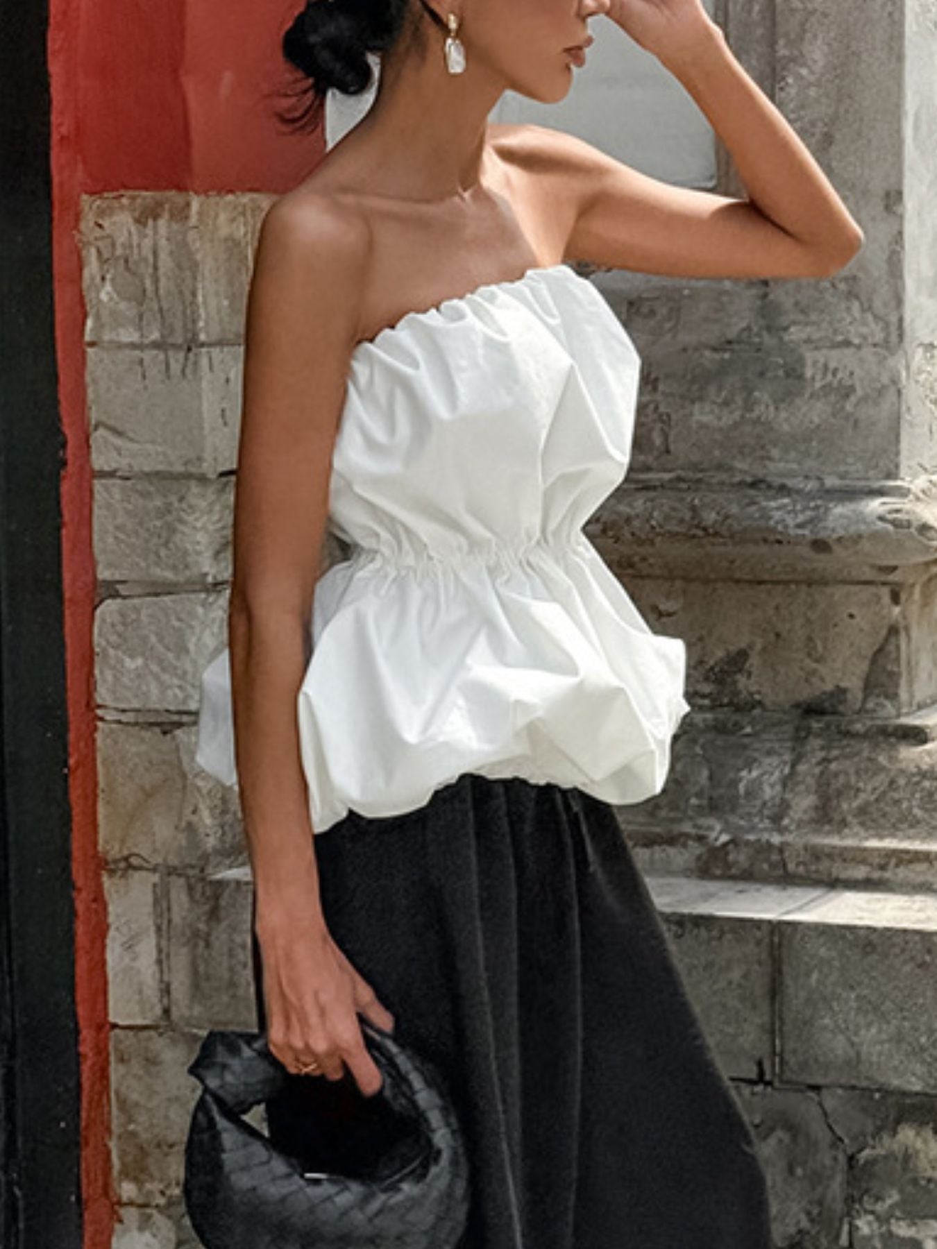 Ruched Bubble Hem Tube Top