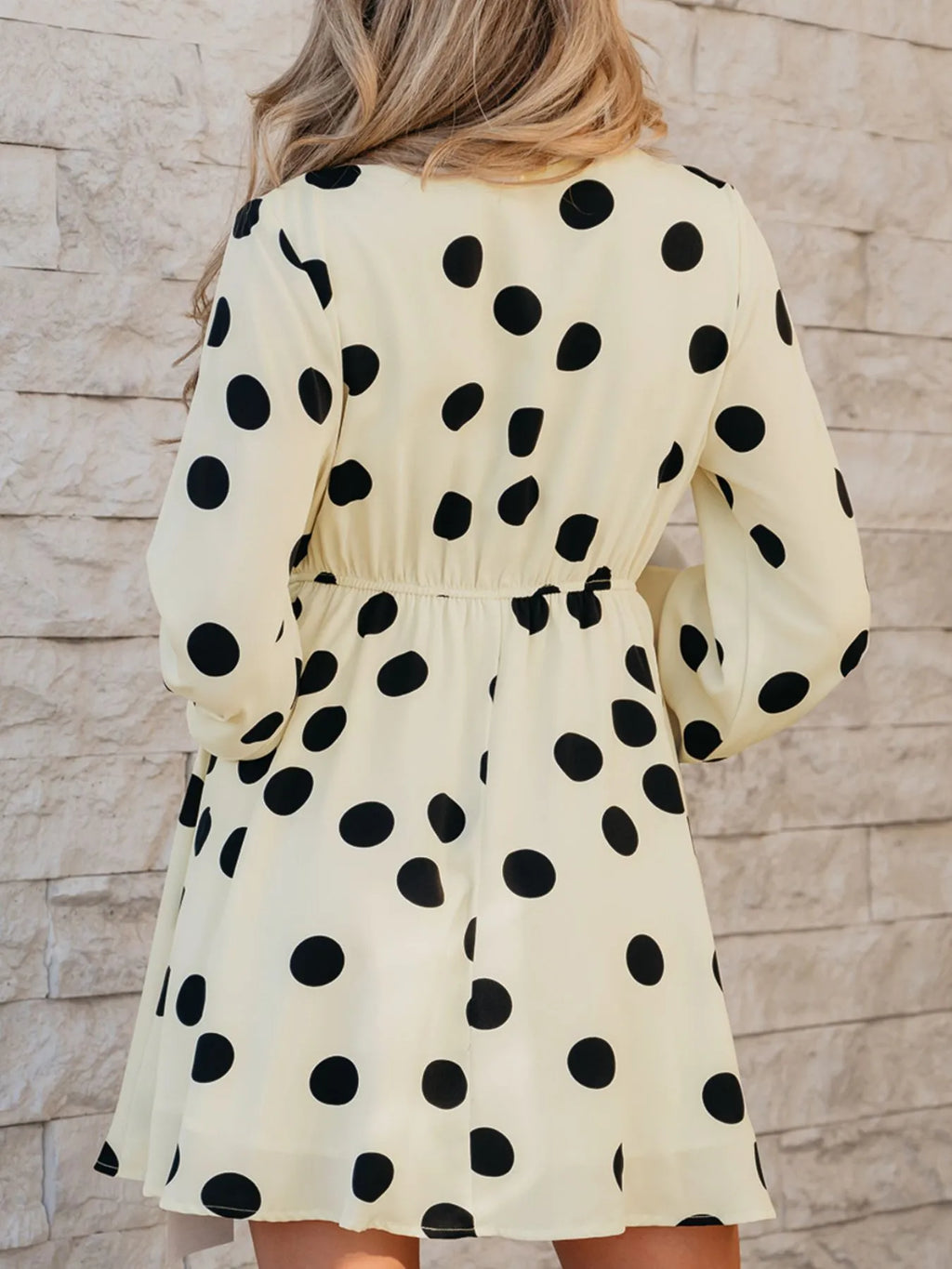 Polka Dot Surplice Puff Sleeve Mini Dress