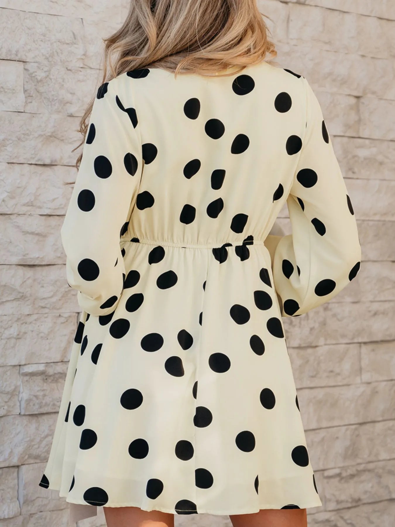 Polka Dot Surplice Puff Sleeve Mini Dress