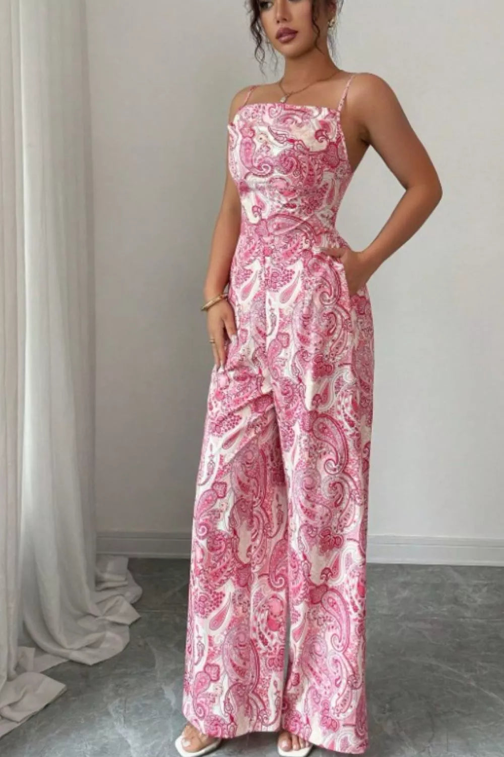 Paisley Print Wide Leg Jumpsuit