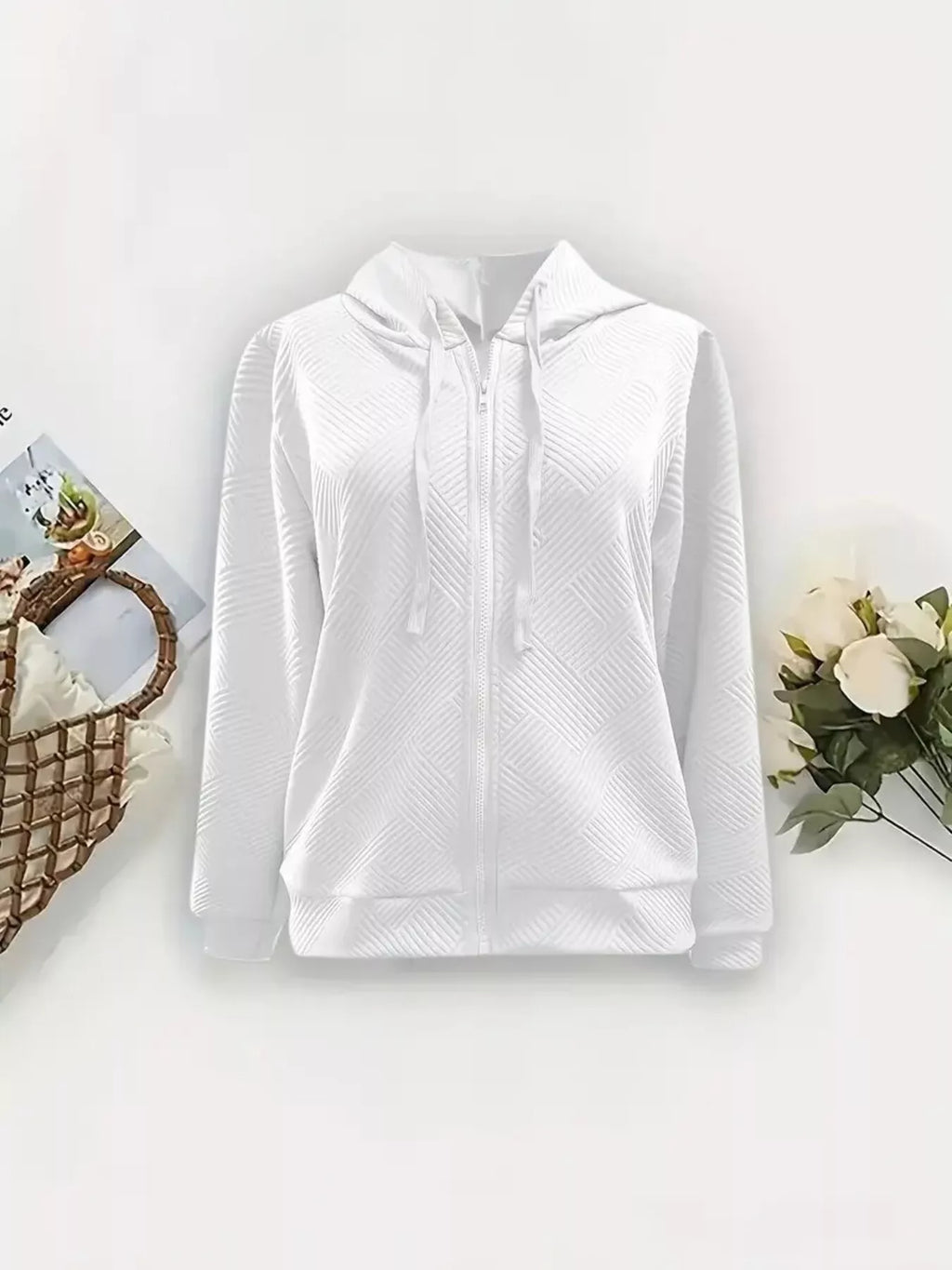 Textured Zip-Up Hooded Jacket