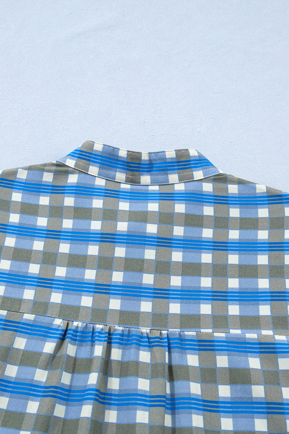 Plaid Long Sleeve Frilled Detail Half Button Blouse