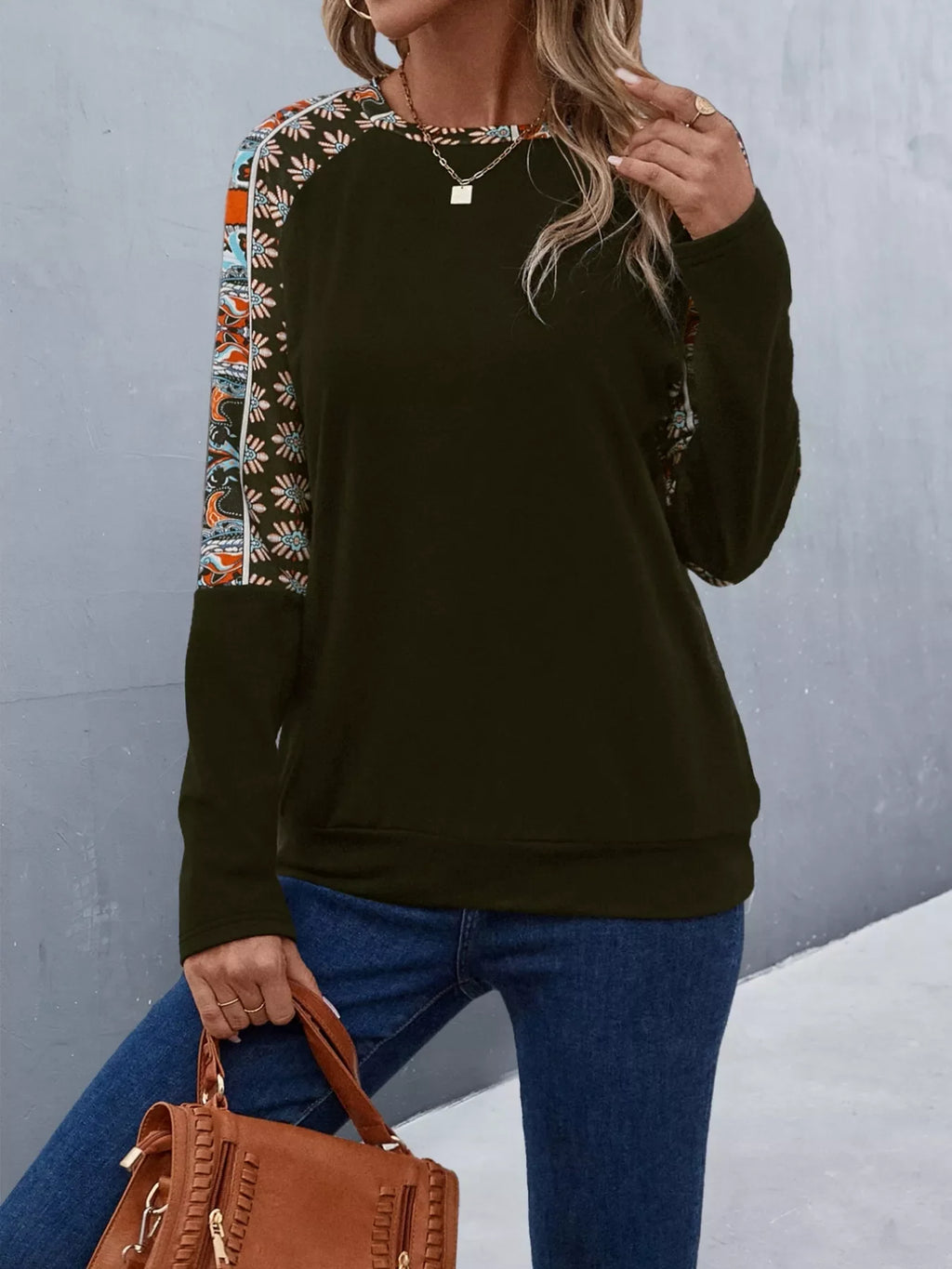 Printed Raglan Sleeve Round Neck T-Shirt