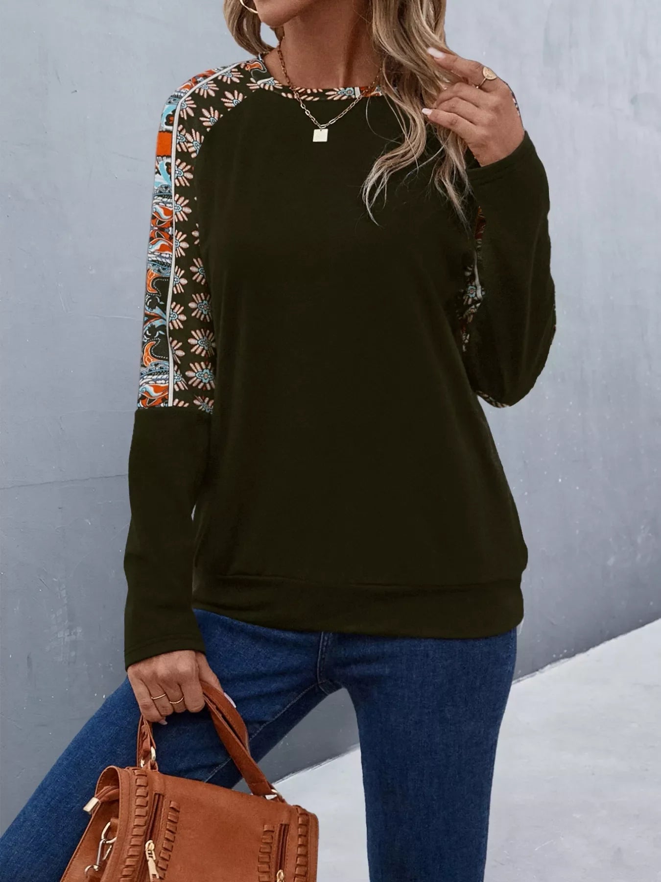 Printed Raglan Sleeve Round Neck T-Shirt