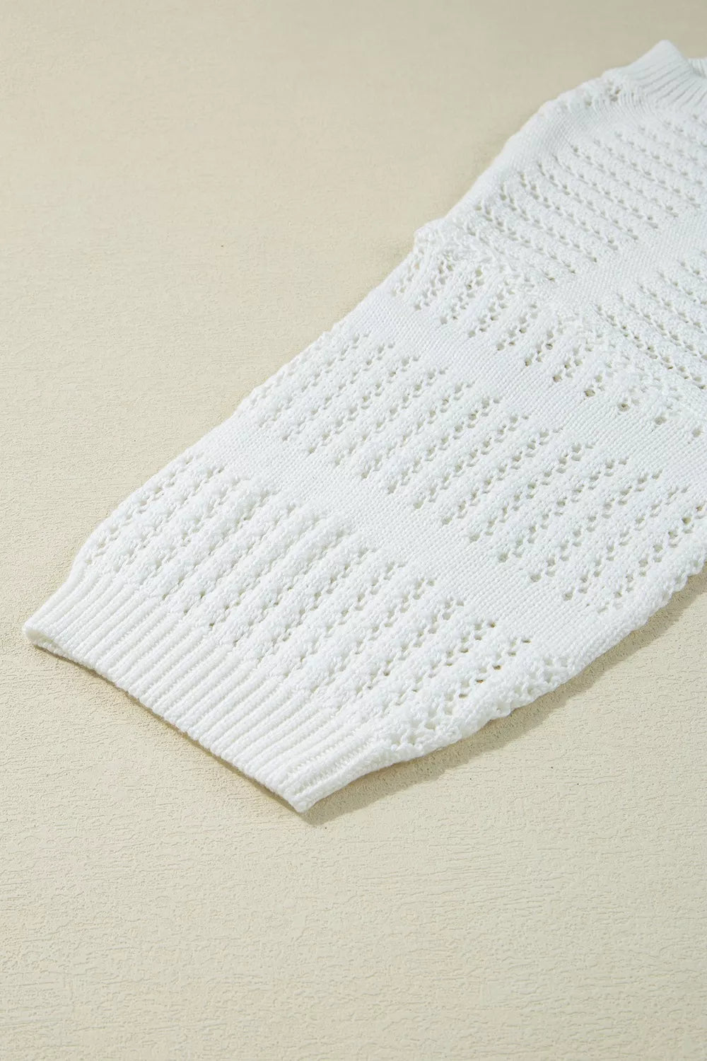 3/4 Sleeve Open Knit Mesh Detail Pullover Sweater