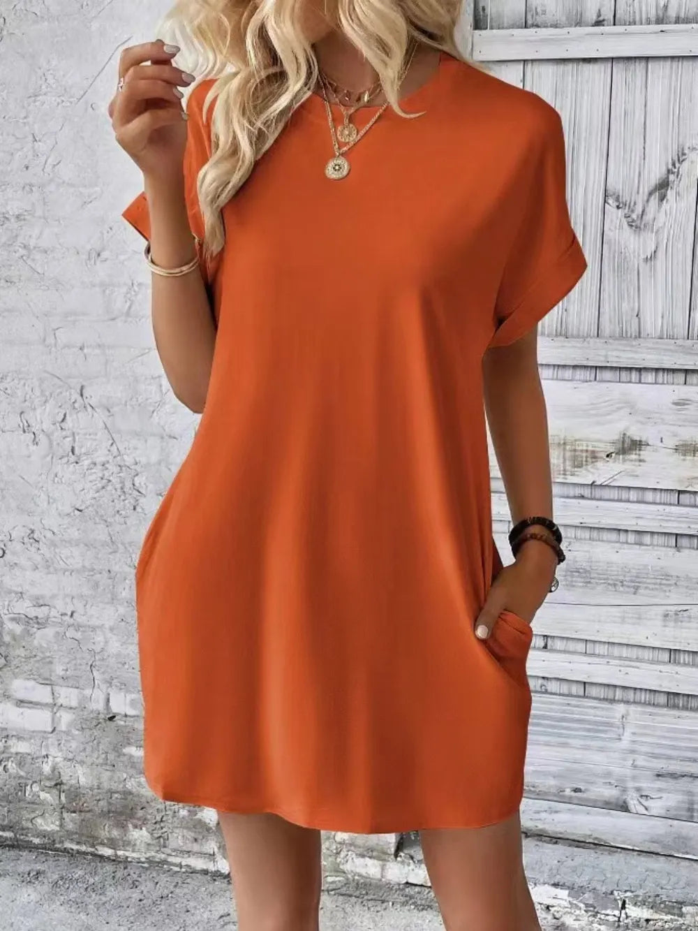 Short Sleeve Mini Tee Dress with Pockets