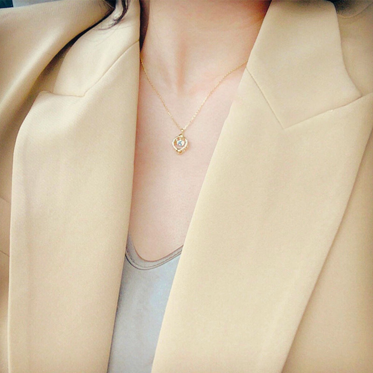 18K Gold-Plated Zircon Star Circle Pendant Necklace