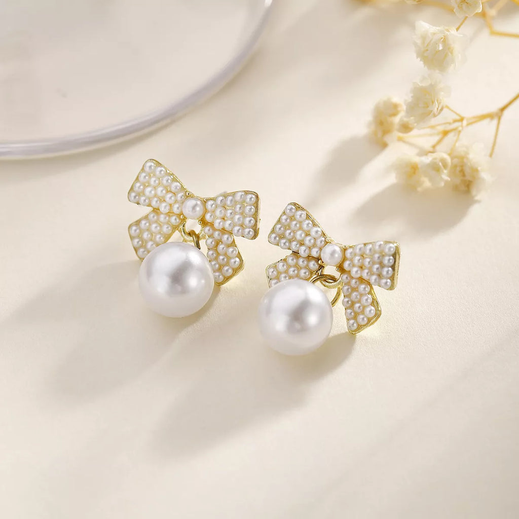 Pearl Bowknot Drop Earrings