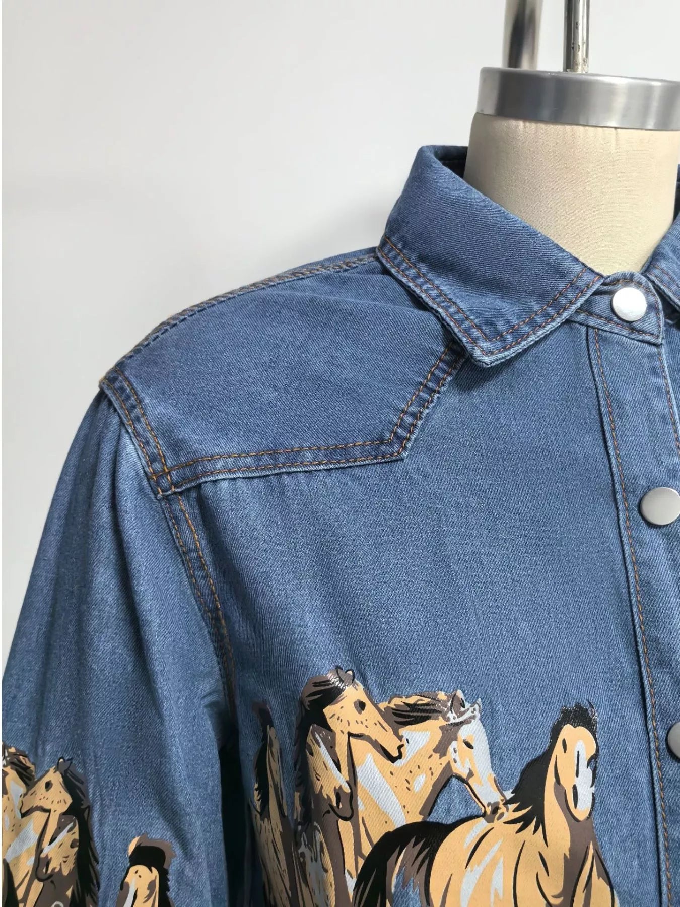 Horse Print Long Sleeve Denim Shirt