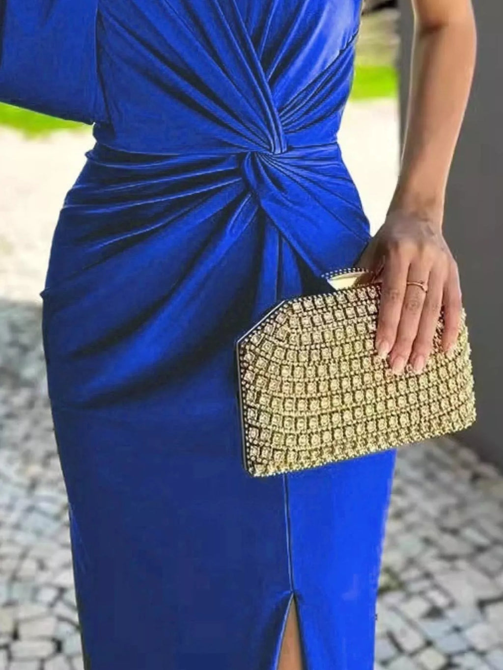 Full Size One-Shoulder Knot Detail Slit Maxi Dress Plus Size