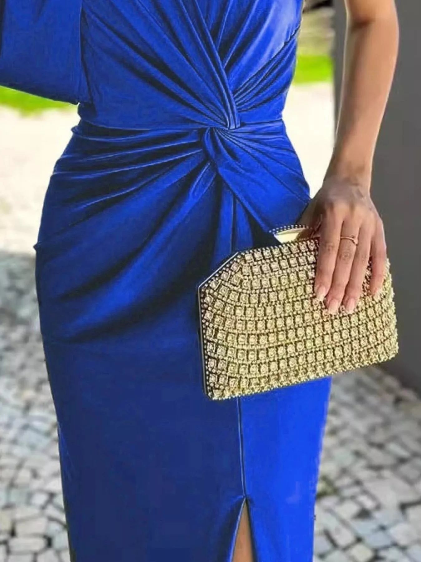 Full Size One-Shoulder Knot Detail Slit Maxi Dress Plus Size