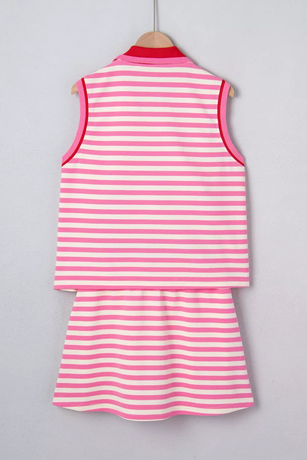 Half Zip Striped Sleeveless Top and Skirt Set