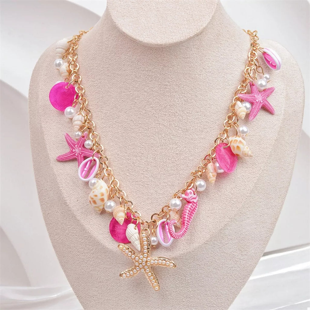 Ocean Charm Shell Starfish Statement Necklace