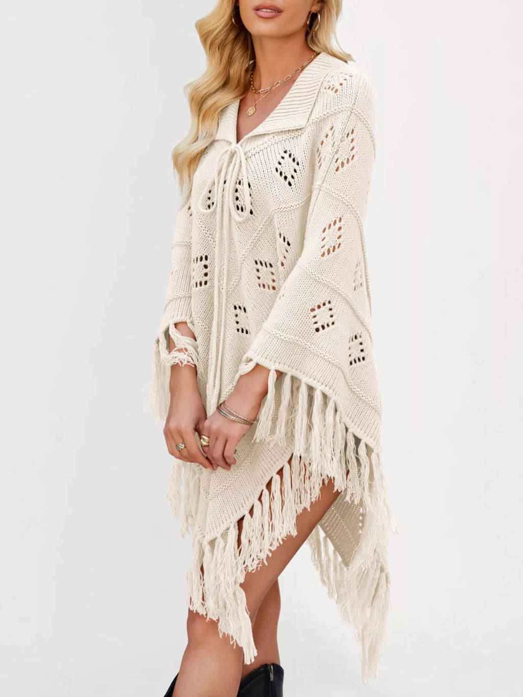Fringe Openwork Knit Cover Up