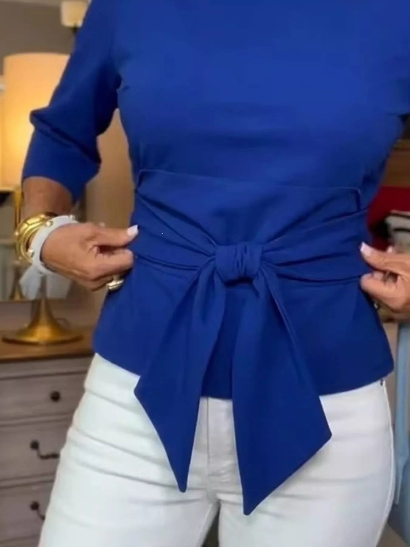 Full Size Tied 3/4 Sleeve Top Plus Size