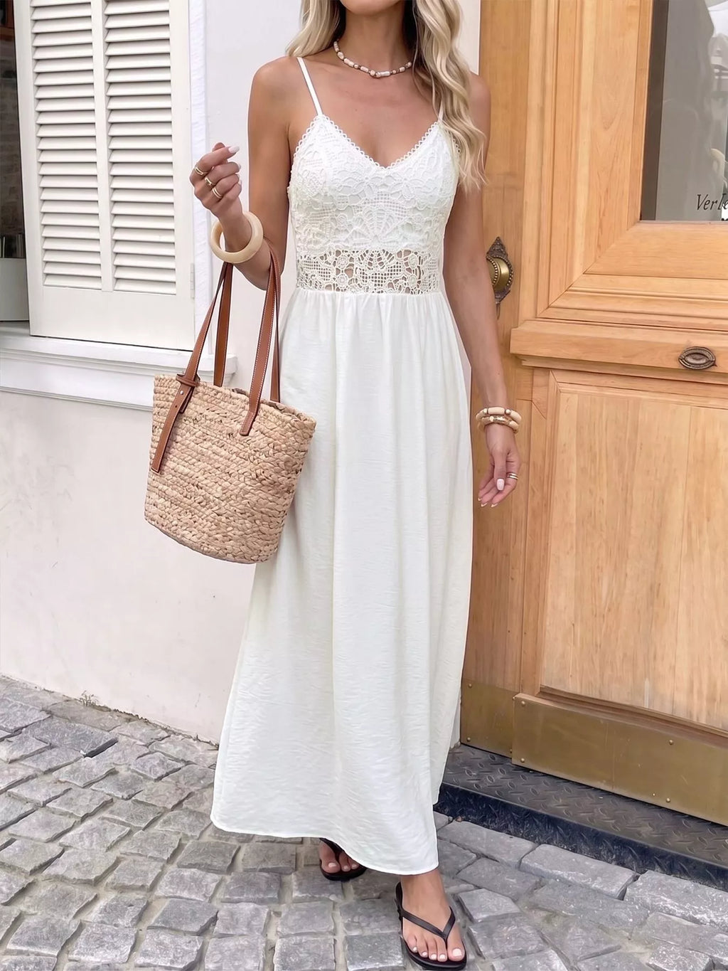 Lace V-Neck Flowy Maxi Dress