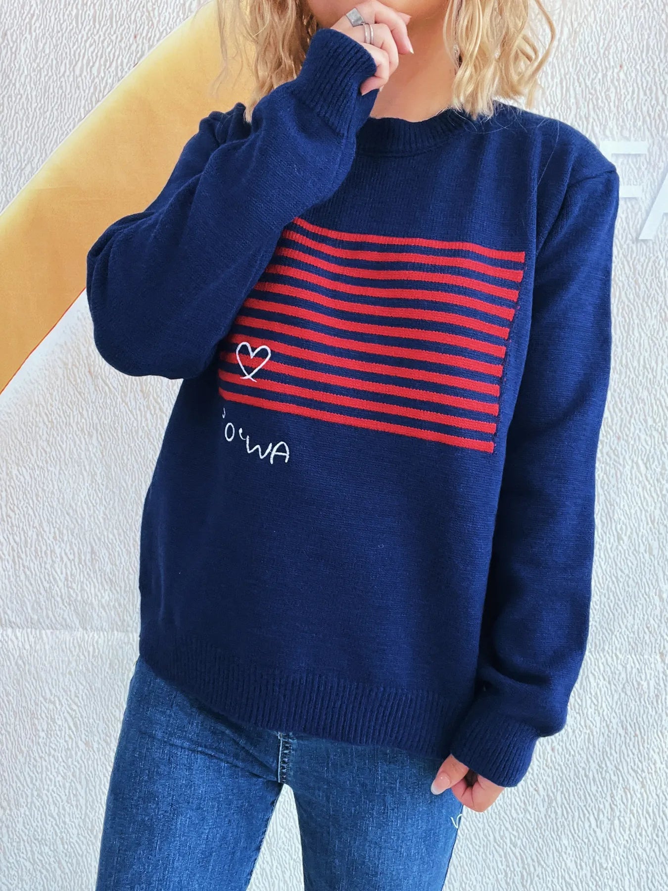 Striped Round Neck Long Sleeve Sweater