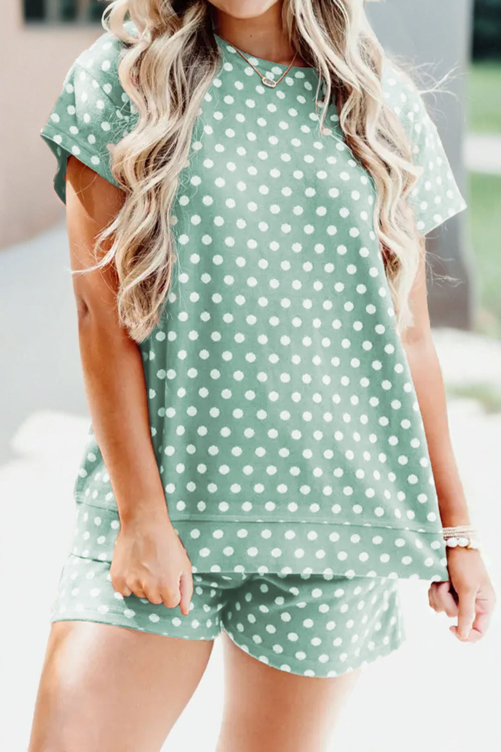 Polka Dot Print Tee and Shorts Set