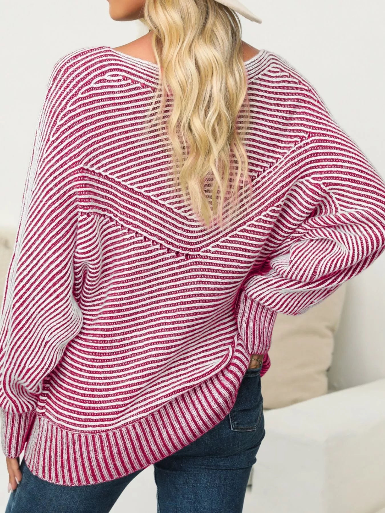 Striped Boat Neck Casual Sweater