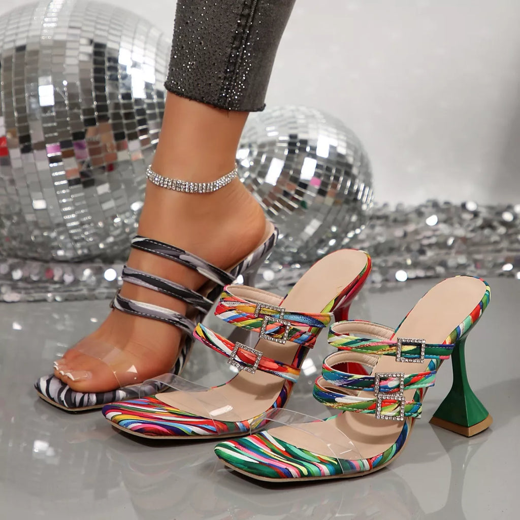 Open Toe Flare Heels Sandals