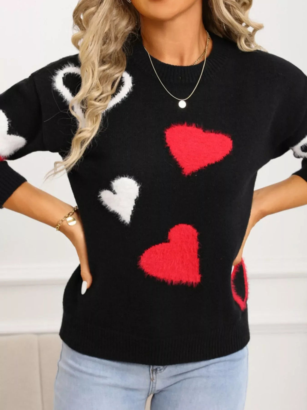 Valentine's Day Heart Pattern Knit Sweater