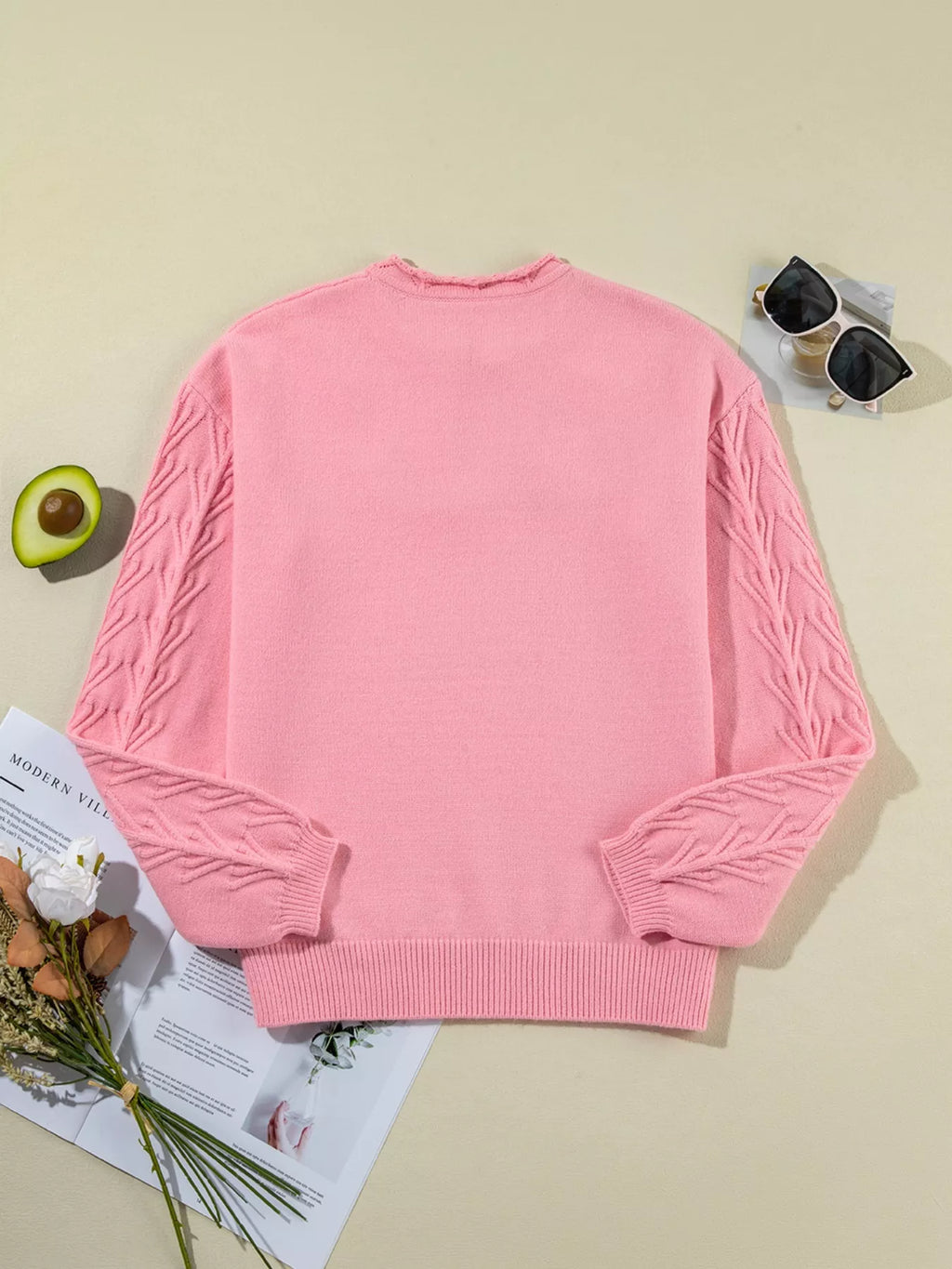 Textured Notched Long Sleeve Sweater