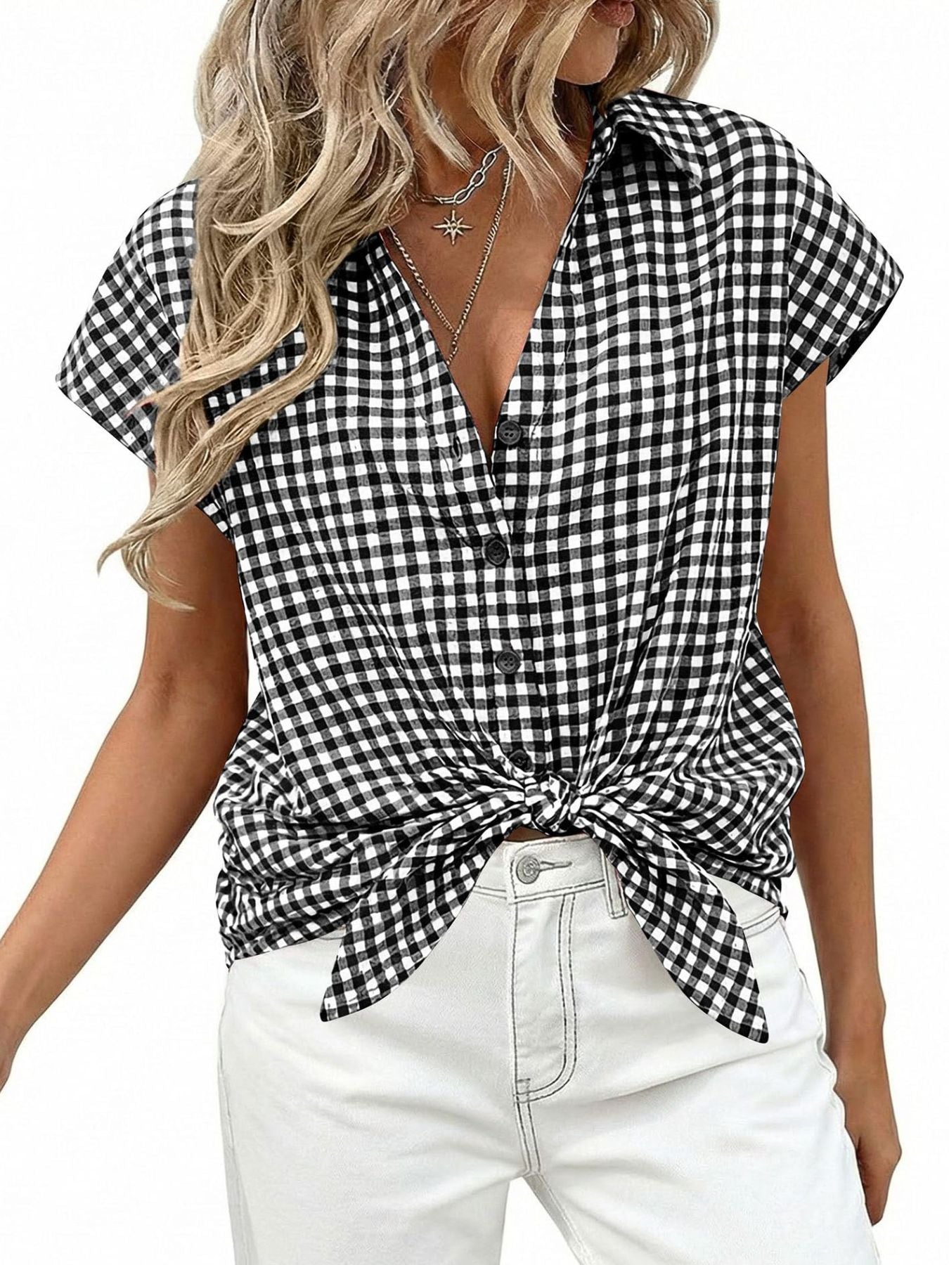 Gingham Print Button-Down Shirt