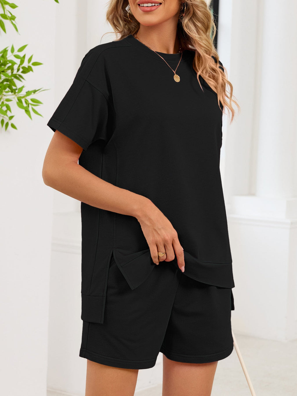 Round Neck Short Sleeve T-Shirt and Shorts Set