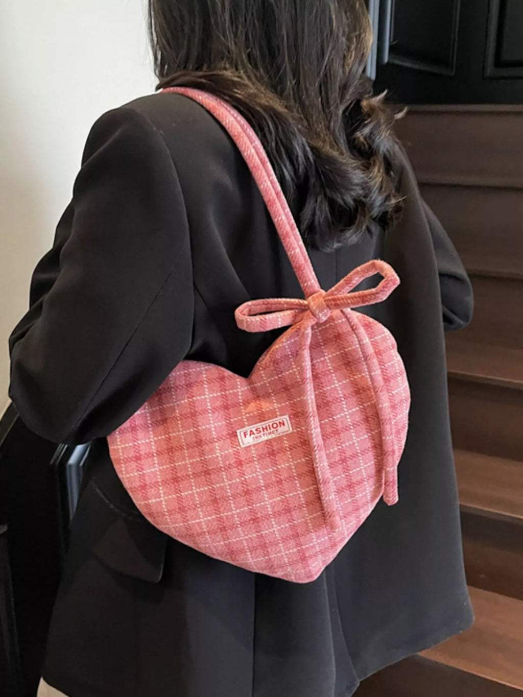 Heart-Shaped Plaid Shoulder Bag