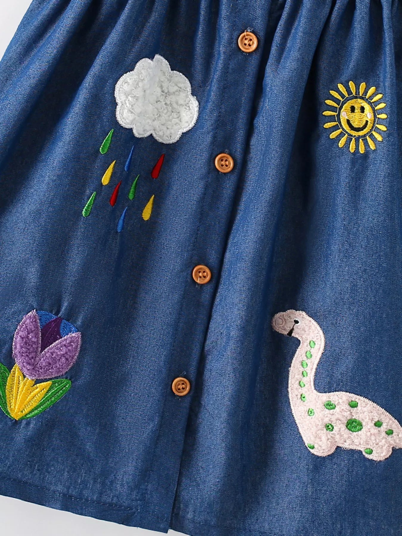 Children's Embroidered Denim Button-Front Dress